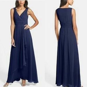 NORDSTROM ELIZA J Front Drape Chiffon Dress NAVY 8
